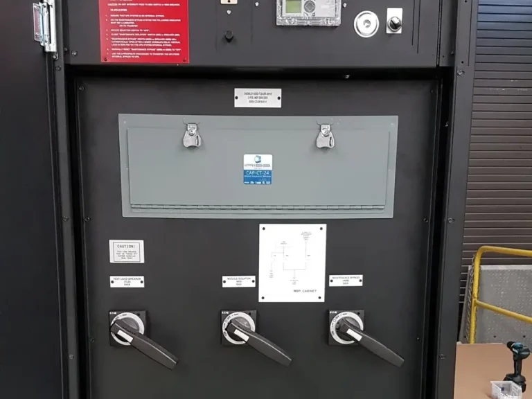 Custom maintenance bypass cabinet with rotary switches for UPS system servicing
