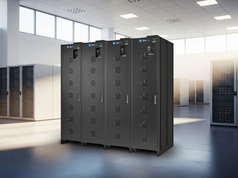 Industrial three-phase UPS system cabinet installed in a data center power room.